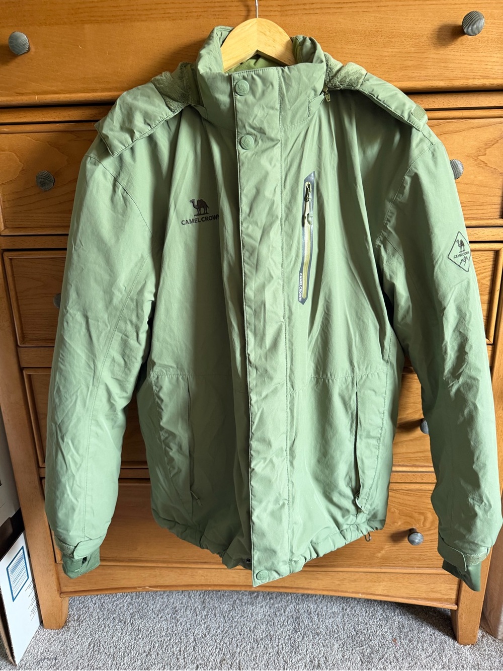 Camel Crown Mens Windbreaker Jacket Size M Removable Hood Sage Fleece Lined Ski